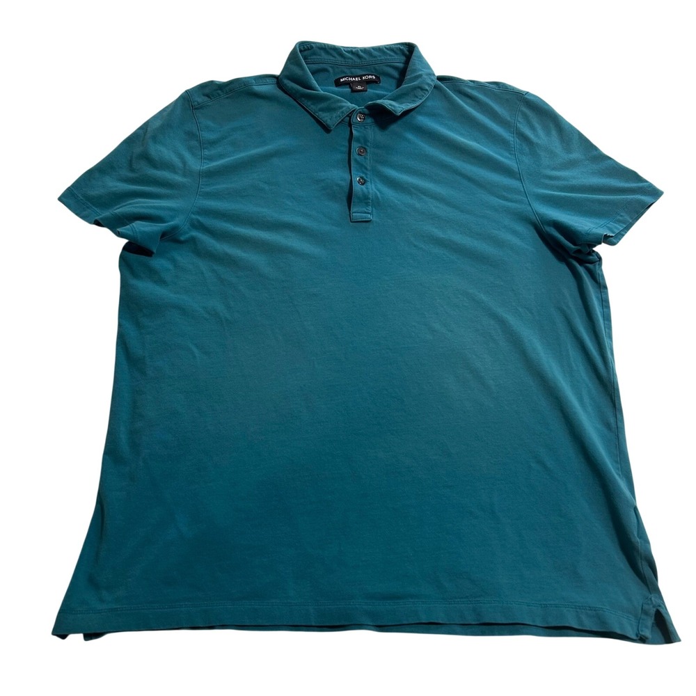 Michael Kors Mens XL‎ Pima Cotton Stretch Polo Shirt Teal Blue Short Sleeve